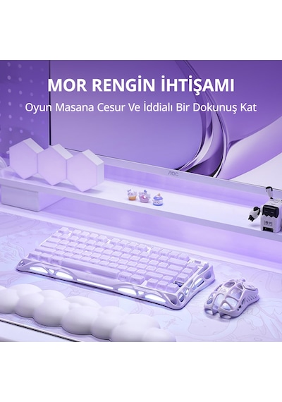 Gravastar Mercury K1 Rgb Kablosuz Mekanik Gaming Klavye, İngilizce Q, Lavender Purple