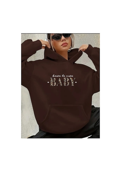 Herkesemoda Hasta La Vista Baby Yazı Detatlı Swaeshirt Kahverengi