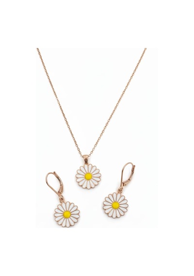 925 Ayar Papatya Silver Yılbaşı Özel Tasarım Papatya Kolye Küpe Set.rose.gold.rodaj Gümüş