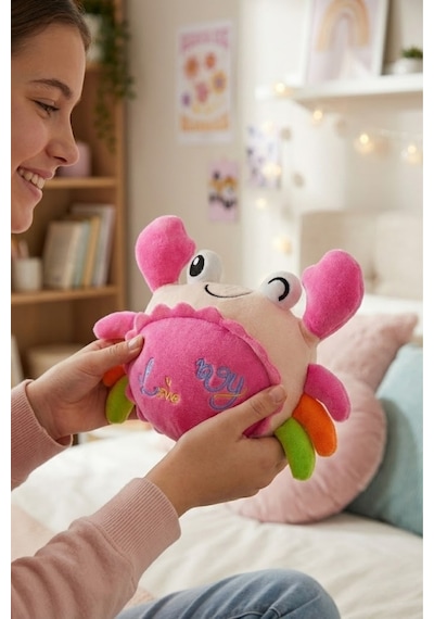 Sevimli Peluş Yengeç Uyku Arkadaşı - Yumuşak Dolgulu Oyuncak 20 Cm Pembe