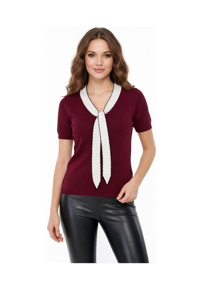 Kadın Triko Kısa Kol Bluz 12935 Bgl-st05310 Bordo
