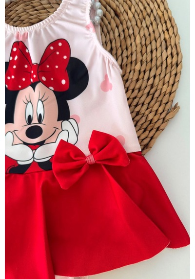 Minigimin Cicileri Mnn Baskılı Fiyonk Detaylı Kız Çocuk Mayo Bikini - Pembe