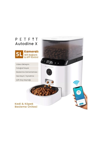 Petfit Aqua Flow Wifi Akıllı Bataryalı Otomatik Kedi Köpek Su Pınarı Çeşmesi Şelalesi+petfit Autodine X 5l Wi-fi Kameralı Akıllı Otomatik Mama Kabı Besleme Ünitesi Bundle