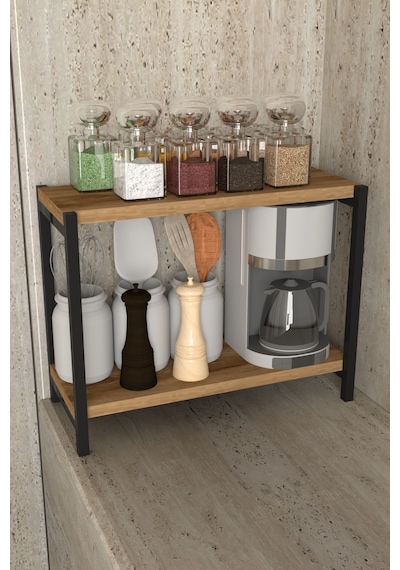 Aju Tezgah Üstü Raf Masaüstü Ayaklı Organizer Mutfak Banyo Düzenleyici Baharatlık Kitaplık Yüksek Raf Ceviz