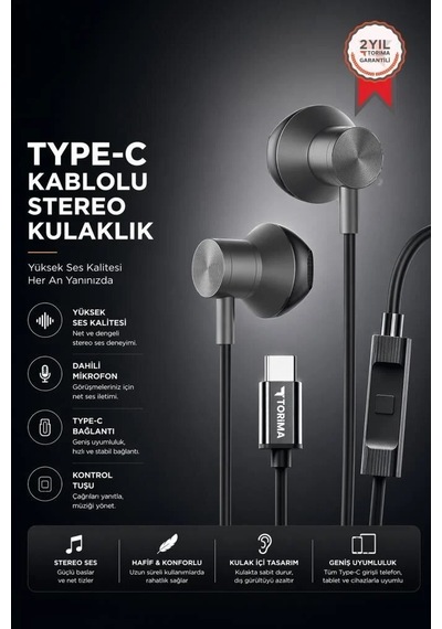 Özel Üretim Konuşma Aleti Çağrı Cihazı İletişim Aracı Kablolu Kulaklık Type-c Tc06 Gri