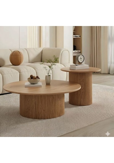 Most Bohem Orta Sehpa 2'li Set %100 Ahşap 85 Cm. Çap Kahverengi