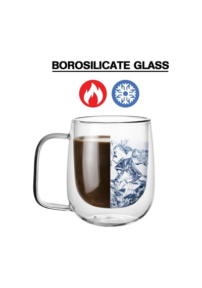 Borosilikat 2 Adet Çift Cidarlı Kupa Bardak, 250 Ml Kulplu Cam Çay Kahve Süt Kupa Borosilikat Bardak çok renkli