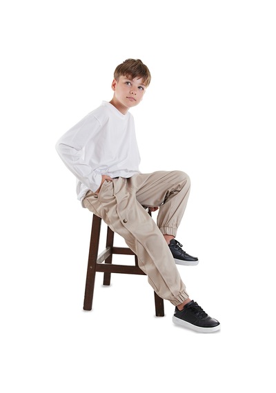 Denokids Erkek Çocuk Bej Gabardin Pantolon Renkli