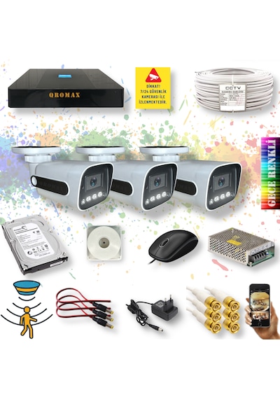 3 Kameralı Hareket Algılayan Gece Renkli Fullhd Kamera Seti 784w 3 Kameralı Hareket Algılayan Gece Renkli Fullhd Kamera Seti 784w