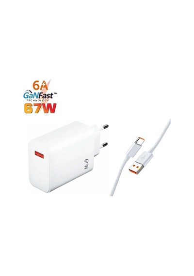 Ptx67 67w Quick Charge 4.0 Şarj Başlık Type-c 6a Data & Şarj Kablosu - Beyaz- Tek Ebat
