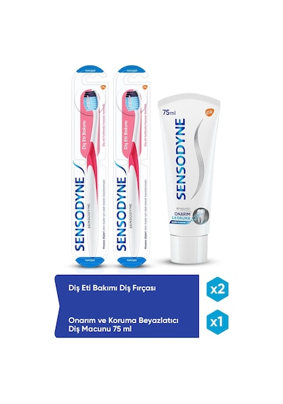 Sensodyne Onarım ve Koruma Beyazlatıcı Diş Macunu 75 ML + Diş Eti Bakımı Diş Fırçası 2'li