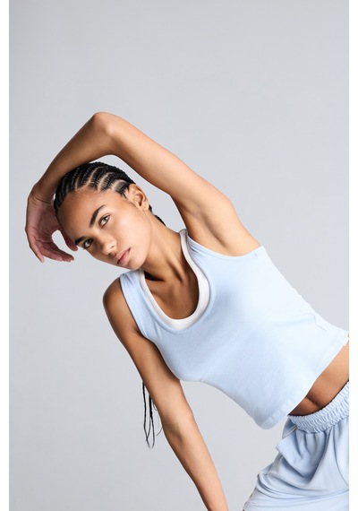 Defacto Çift Katman Görünümlü Slim Fit Ribana Crop Basic Atlet I7464ax26hsbe177 Mavi-be177