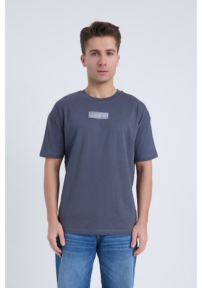 Velvoria Unisex Oversize Handsome Baskılı Antrasit Renk T-shirt