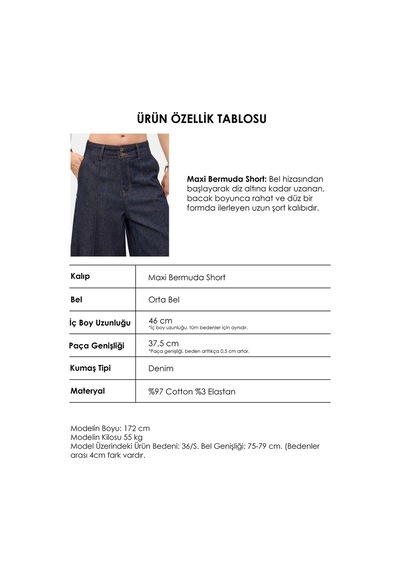 it's basic Kadın İndigo Selvedge 7w6-50 Maxi Denim Bermuda Jort