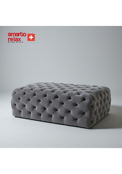 Smarto Relax Puf Swiss Style Soglio Ayaksiz Kapitoneli 100x45x45 Puf Ayaksız Kapitoneli Dekoratif Puf Gri