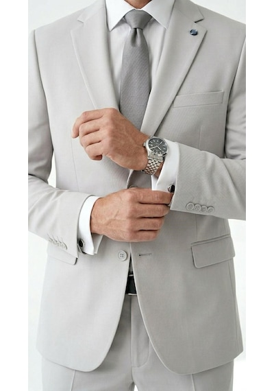 Tk 6893erkek Klasik 2 Li Takım Elbise 2 Düğmeli Slim Fit Esnek Kumaş Çift Yırtmaçlı 7 Drop Taş