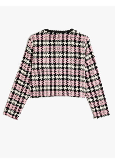 Koton Tüvit Ceket Uzun Kollu Düğme Ve Cep Detaylı Yuvarlak Yaka Pembe Ekose 5wkg20088aw Pembe
