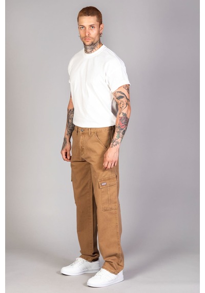 Little Cup Jeans Co Erkek Camel Baggy Fit Rahat Kalıp Kargo Pantolon