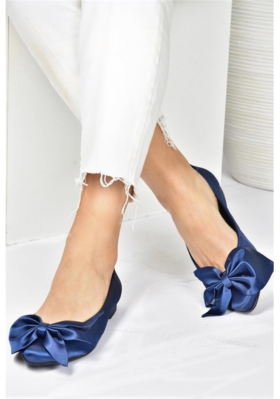 Fox Shoes Lacivert Saten Kumaş Kadın Babet H726810504 Lacivert