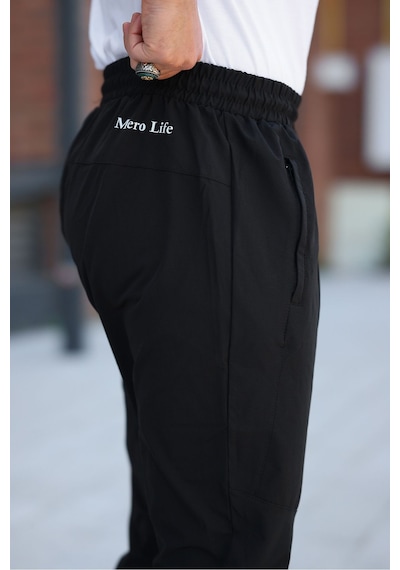 Mero Life Erkek Siyah Baggy Eşofman Altı Fermuarlı Paça Kaliteli Paraşüt Kumaş Siyah