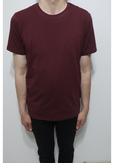Santa Dmctekstil Erkek 2675 Düz Spor Kesim Rahat Kalıp Bisiklet Yaka Basic T-shirt Bordo