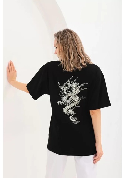 Ahes Shopping Unisex Baskılı Oversize T-shirt - Siyah SIYAH