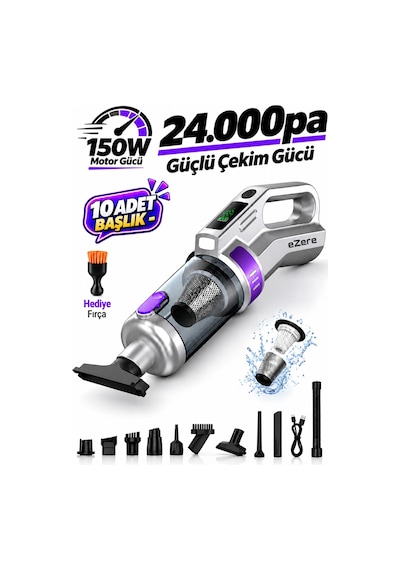 Ezere Powervac 24000pa Araç İçi Ve Ev Tipi Şarjlı Vakum Süpürge