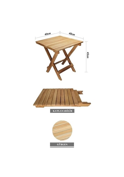 Reyo Bysay Ahşap Katlanabilir Taşınır Puf Minderli Şezlong Balkon Sandalyesi Takımı 3 Lü Set Gri