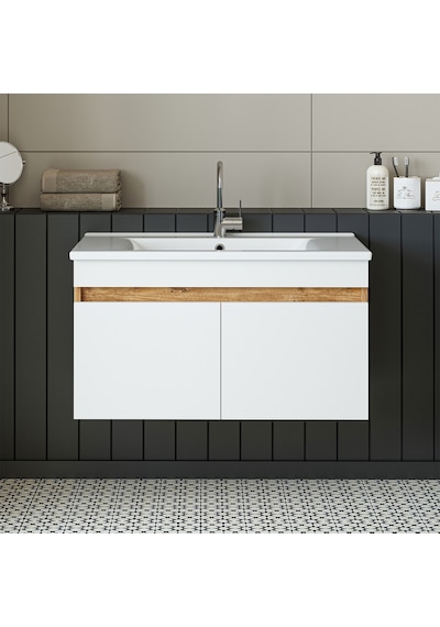 Roomart '' Lavabolu '' Atlantik-beyaz Mdf 85cm Banyo Alt Dolabı Atlantik Çam - Beyaz