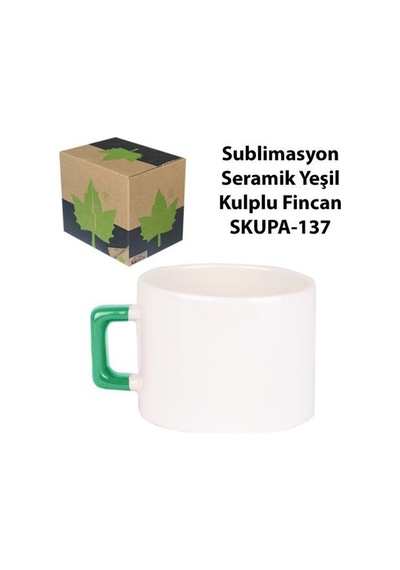 Sublimasyon Seramik Yeşil Kulplu Lüks Fincan - Kutulu