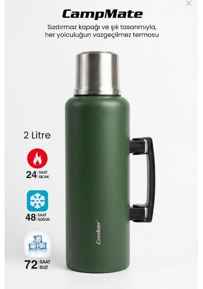 Cooker 2 Litre Kulplu Paslanmaz Çelik Kamp Termos Ckr-2128 Yeşil