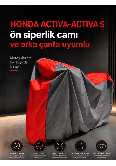 Honda Actıva - Actıva S Ön Siperlik Camı Ve Arka Çanta Uyumlu Lüx Premium Suya Ve Güneş Işınlarına Karşı Dayanıklı Motosiklet Brandası