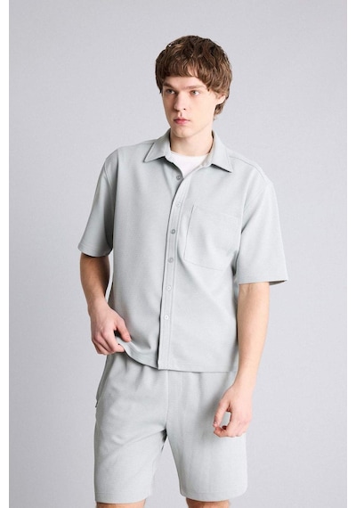 Defacto Esnek Dokulu Kumaş Boxy Fit Kısa Kollu Gömlek G4163ax26smgn1255 Yeşil-gn1255