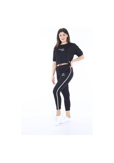 Kadın-Alt-Üst T-Shirt Takım, Rahat Kesim-3821 Siyah