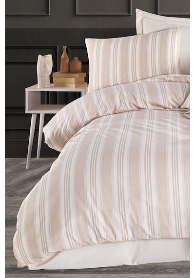 Eponj Home Sport Çizgili Nevresim Takımı Tek Kişilik Soft Line Bej Bej