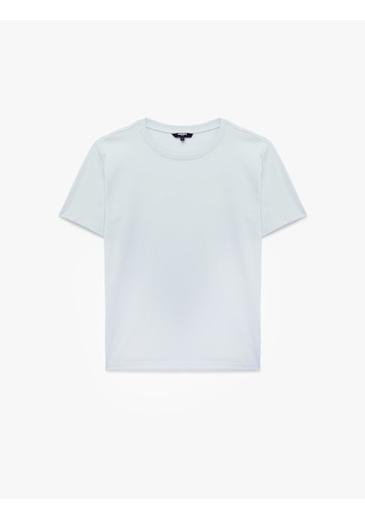 Koton Regular Fit Kısa Kollu Bisiklet Yaka Basic Pamuklu Tişört Mavi 6sam10005mk
