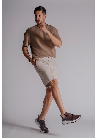 Braccas Erkek Yandan Cepli Klasik Bel Relaxed Fit Chino Şort Bej Bej