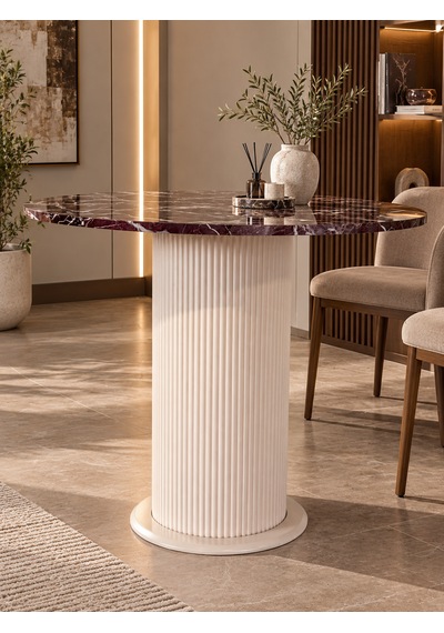 Vişne Mermer Desenli Yuvarlak Masa 90 Cm %100 Mdf Vizon Bej Elazığ Vişne