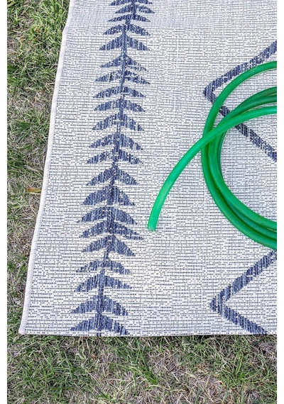 Fresco Ekru Lacivert İskandinav Jüt Yıkanabilir Halı Kilim Balkon Ekru - Lacivert