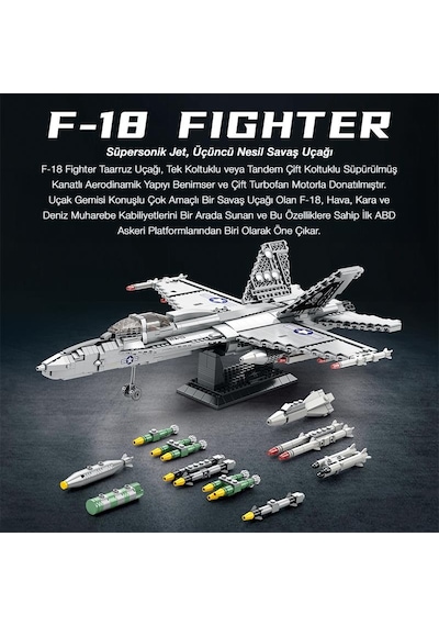 Reobrix 33022 American Mcdonnell Dougles F18 Hornet Strike Fighter Jet Uçak Yaratıcı Yapı Blok Seti Building Blocks - 1387 Parça
