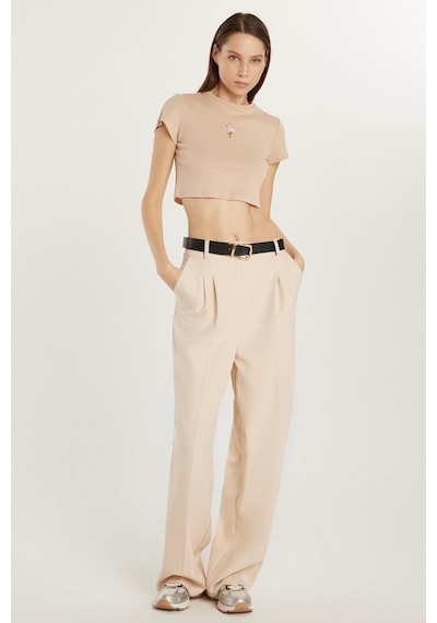 Tudors Kadın Regular Fit Pileli İspanyol Paça Bej Pantolon-34020 Bej