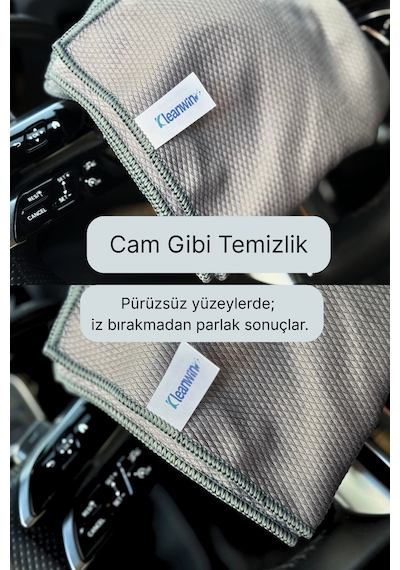 Lucid Mikrofiber Araba Cam Bezi 40x40 Cm Gri, İz Bırakmaz Cam Silme Ve Kurulama Bezi