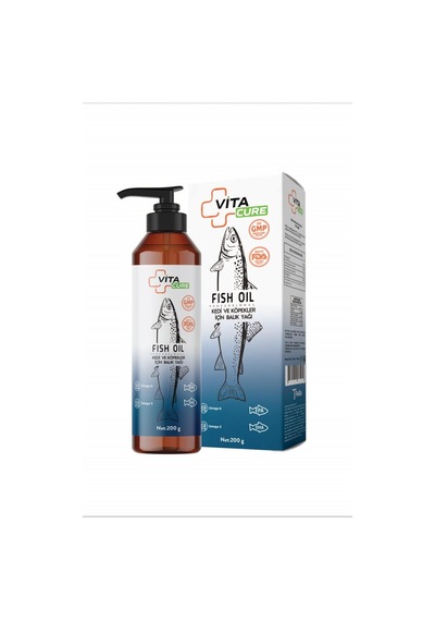 Vitacure Fish Oil 200ml - Kedi Ve Köpek - Omega 3 Ve 6 İçeren, Deri, Tüy Ve Kalp Sağlığına Destek Balık Yağı