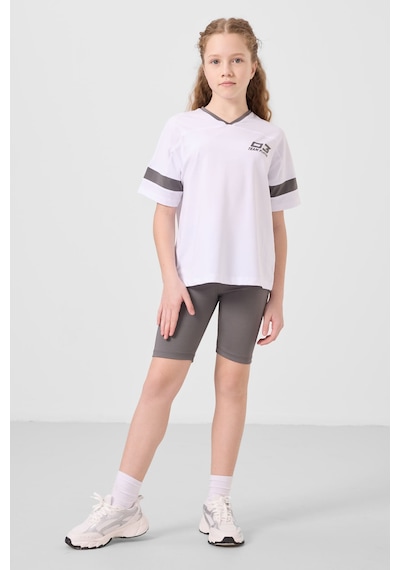 Tommylife Beyaz-koy U Gri V Yaka Kemer Detaylı Standart Fit Performans Kız Çocuk Tayt Takım - 75187 Beyaz