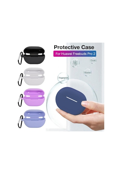Huawei Freebuds Pro 2 İçin Kılıf Askılı Mat Silikon Siyah Freebuds Pro 2 İle Uyumlu Kılıf - Siyah