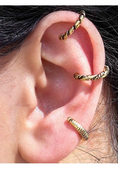 Vintage Antik 3'lü Deliksiz Ear Cuff Ayarlanabilir Kıkırdak Küpe Seti Eukk7 Sarı