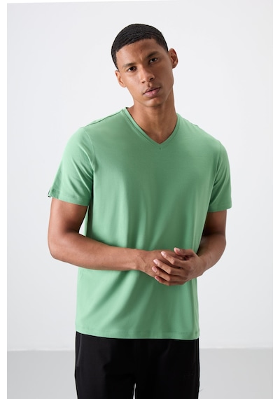 Tommylife Pastel Yeşil Basic Kısa Kol Standart Kalıp V Yaka Erkek T-shirt - 87912 Pastel Yeşil