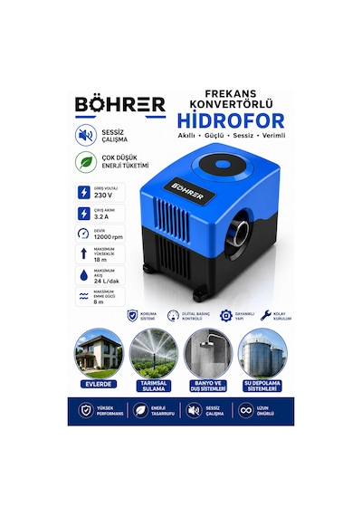 Böhrer Ba011344 Frekans Konvertörlü Sessiz-akıllı-sabit Basınç- Hidrofor Pompa - 2 Kat 2 Daire - Dub