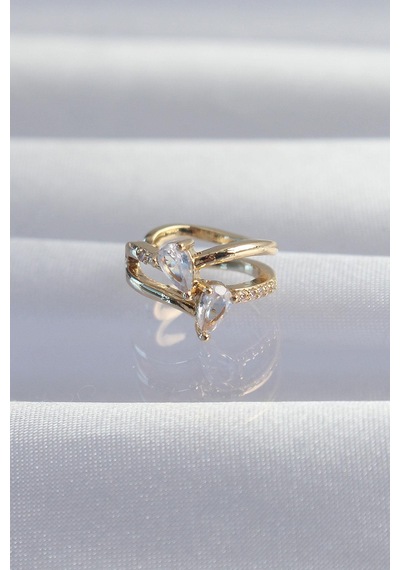Pirinç Gold Renk Zirkon Taşlı Damla Earcuff Küpe