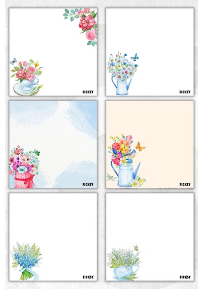 Çiçek Bloknot - 9 9 Cm Ebat- 50 Yaprak - Notepad - Memopad - Çizgisiz Not Kağıdı- To Do List - 2101
